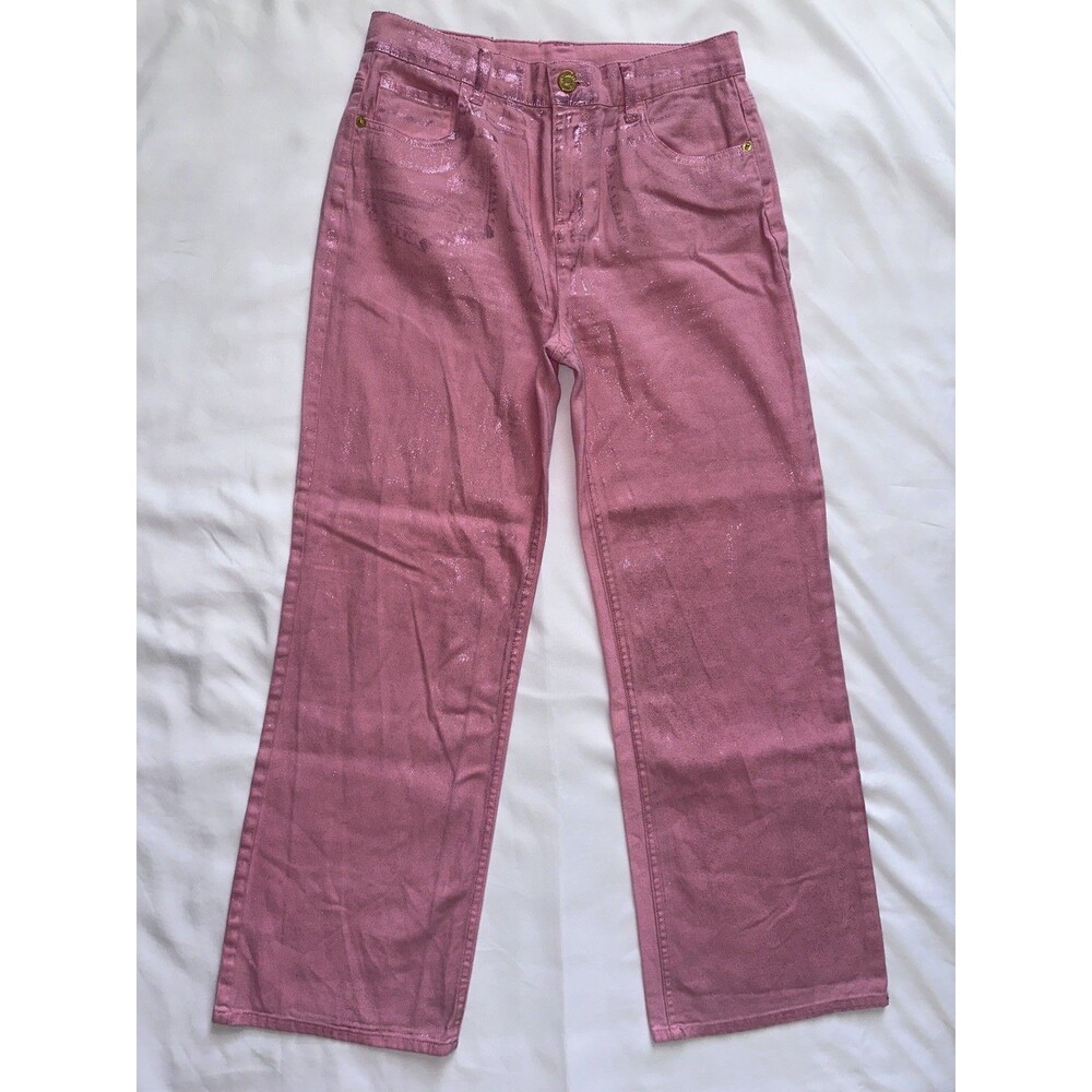 JUSTICE x Wicked The Movie Pink Sparkle Baggy Jeans Size 16 Metallic